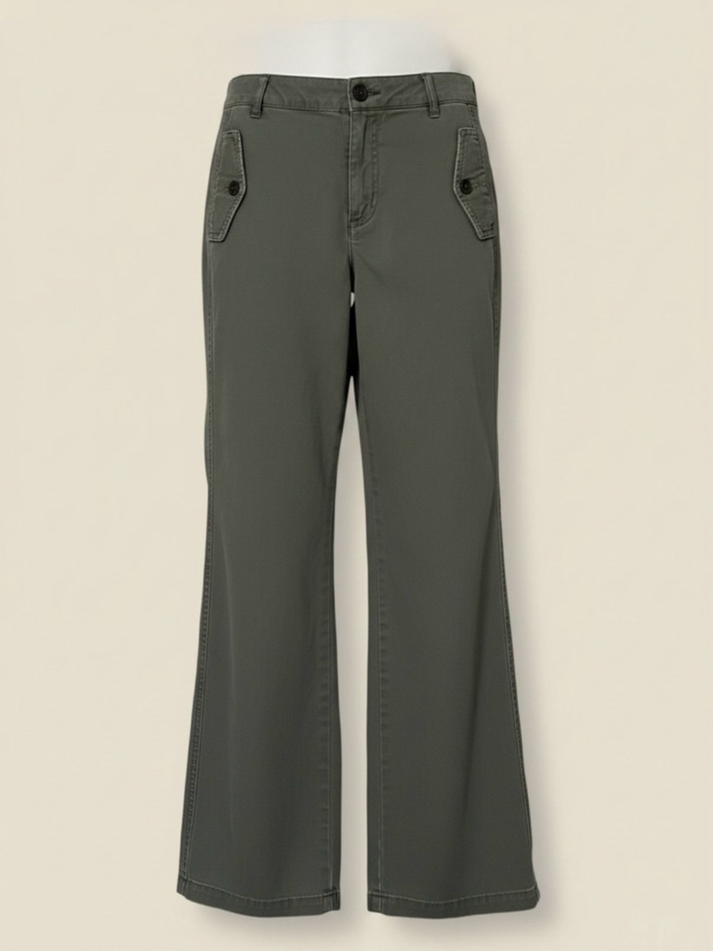 J.Crew Olive Green Wide-Leg Chino Pants | Utility Pocket Detail | 100% Cotton - Picture 2 of 15